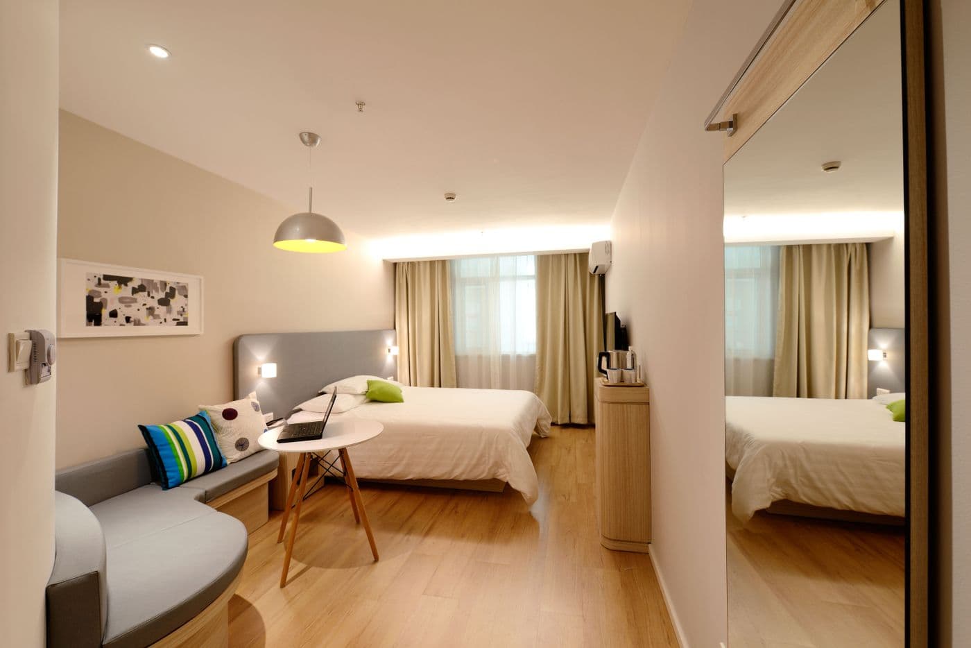 Freshly prepared hotel-style bedroom ready for rental guests